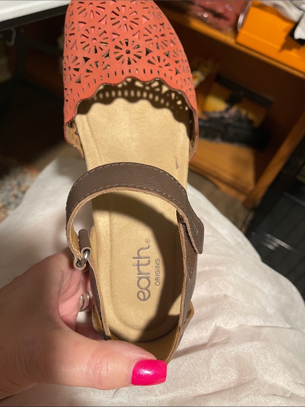 Earth Origins Coral Laser-Cut Sandals with Brown Ankle Straps
